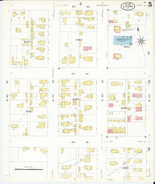 Sanborn Fire Insurance Map from Lyons, Clinton County, Iowa (1909), Sheet #0005 - Historic Sanborn Fire Insurance Map Print, vintage old map wall art