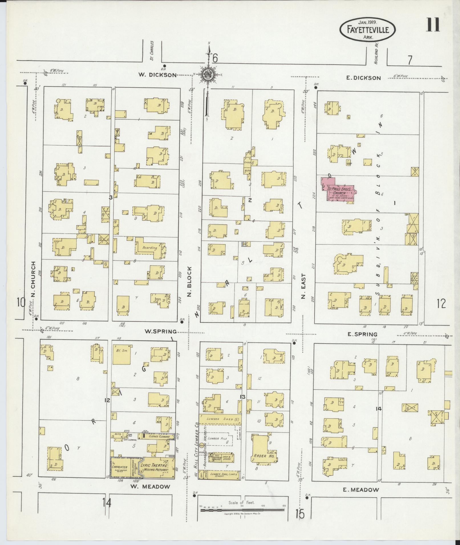 Sanborn Fire Insurance Map from Fayetteville, Washington County, Arkansas (1919), Sheet #0011 - Complete Map Set gallery image, historic Sanborn map, vintage wall art, Arkansas Arkansas