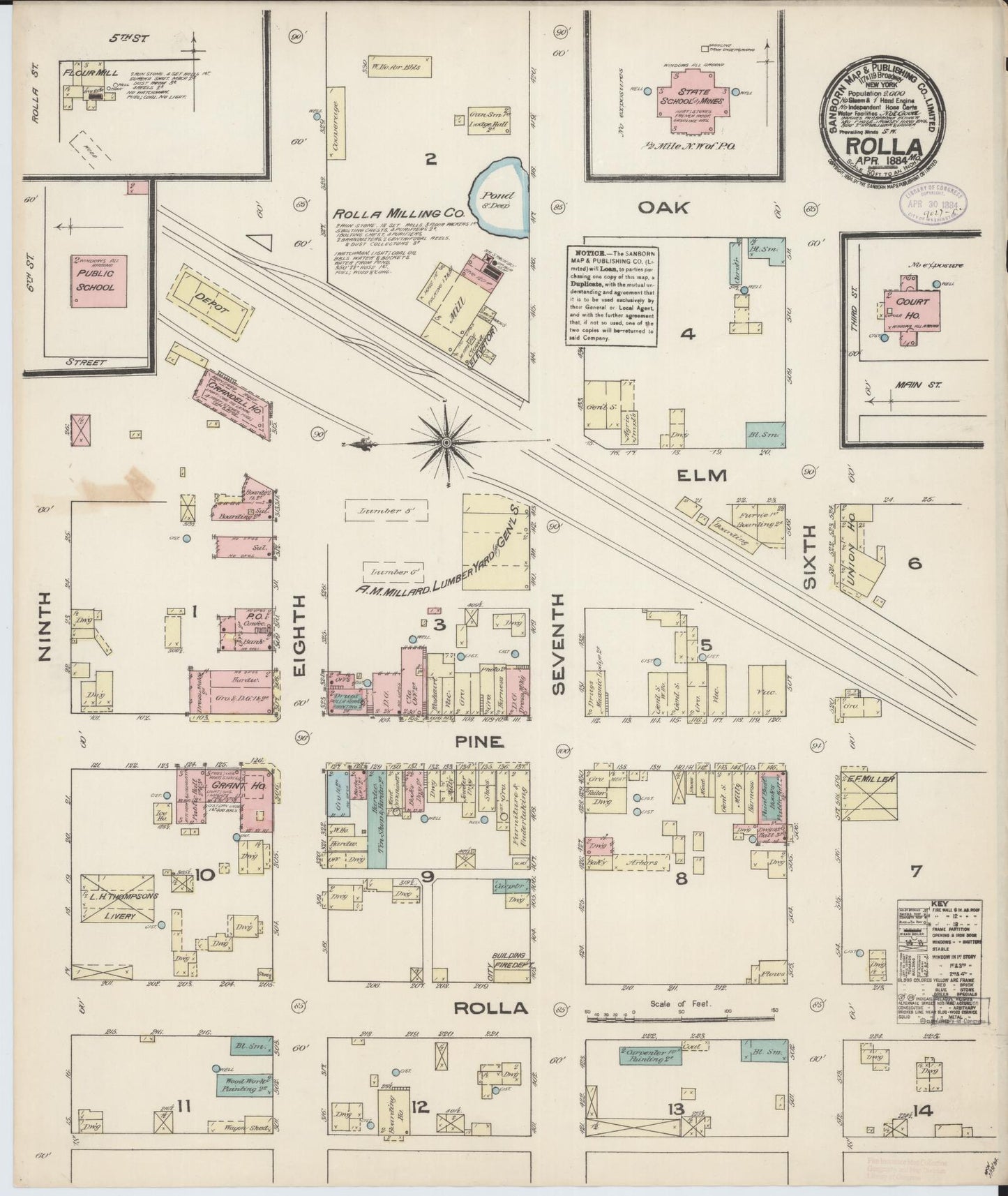 Sanborn Fire Insurance Map from Rolla, Phelps County, Missouri (1884), Sheet #0001 - Historic Sanborn Fire Insurance Map Print, vintage old map wall art, antique decor, genealogy gift, Missouri Missouri map