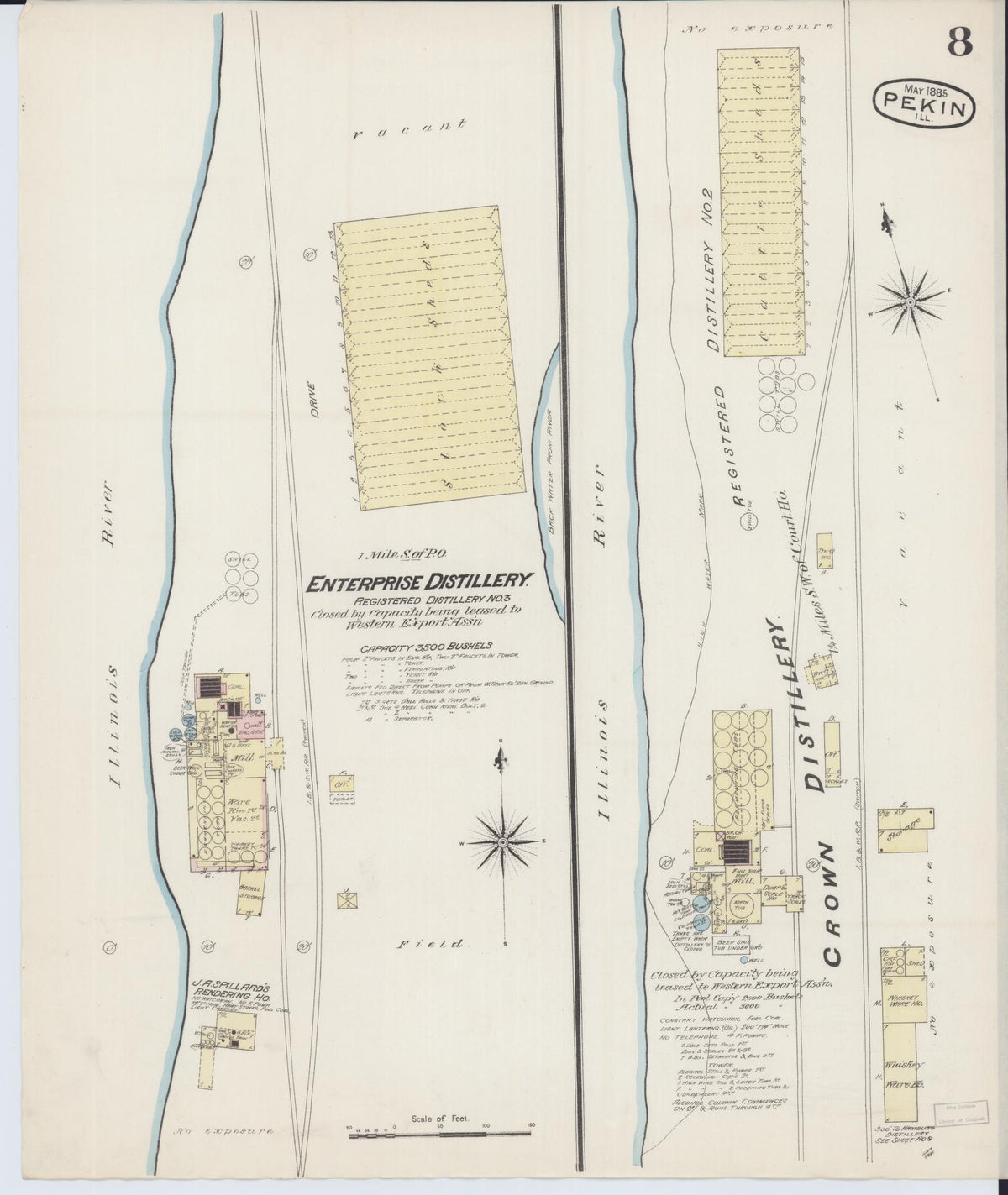 Sanborn Fire Insurance Map from Pekin, Tazewell County, Illinois (1885), Sheet #0008 - Historic Sanborn Fire Insurance Map Print, vintage old map wall art, antique decor, genealogy gift, Illinois Illinois map