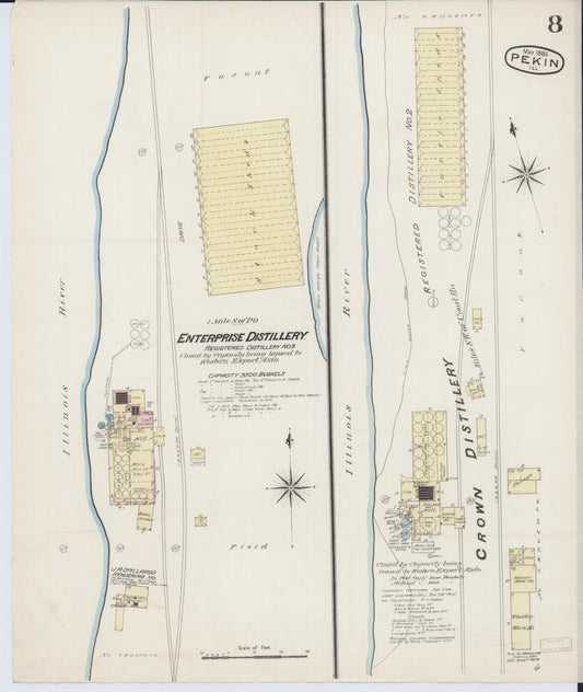 Sanborn Fire Insurance Map from Pekin, Tazewell County, Illinois (1885), Sheet #0008 - Historic Sanborn Fire Insurance Map Print, vintage old map wall art, antique decor, genealogy gift, Illinois Illinois map