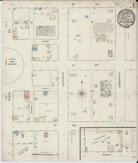 Sanborn Fire Insurance Map from Blue Rapids, Marshall County, Kansas (1885), Sheet #0001 - Historic Sanborn Fire Insurance Map Print, vintage old map wall art, antique decor, genealogy gift, Kansas Kansas map