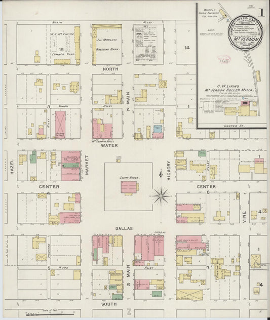 Sanborn Fire Insurance Map from Mount Vernon, Lawrence County, Missouri (1894), Sheet #0001 - Complete Map Set gallery image, historic Sanborn map, vintage wall art, Missouri Missouri