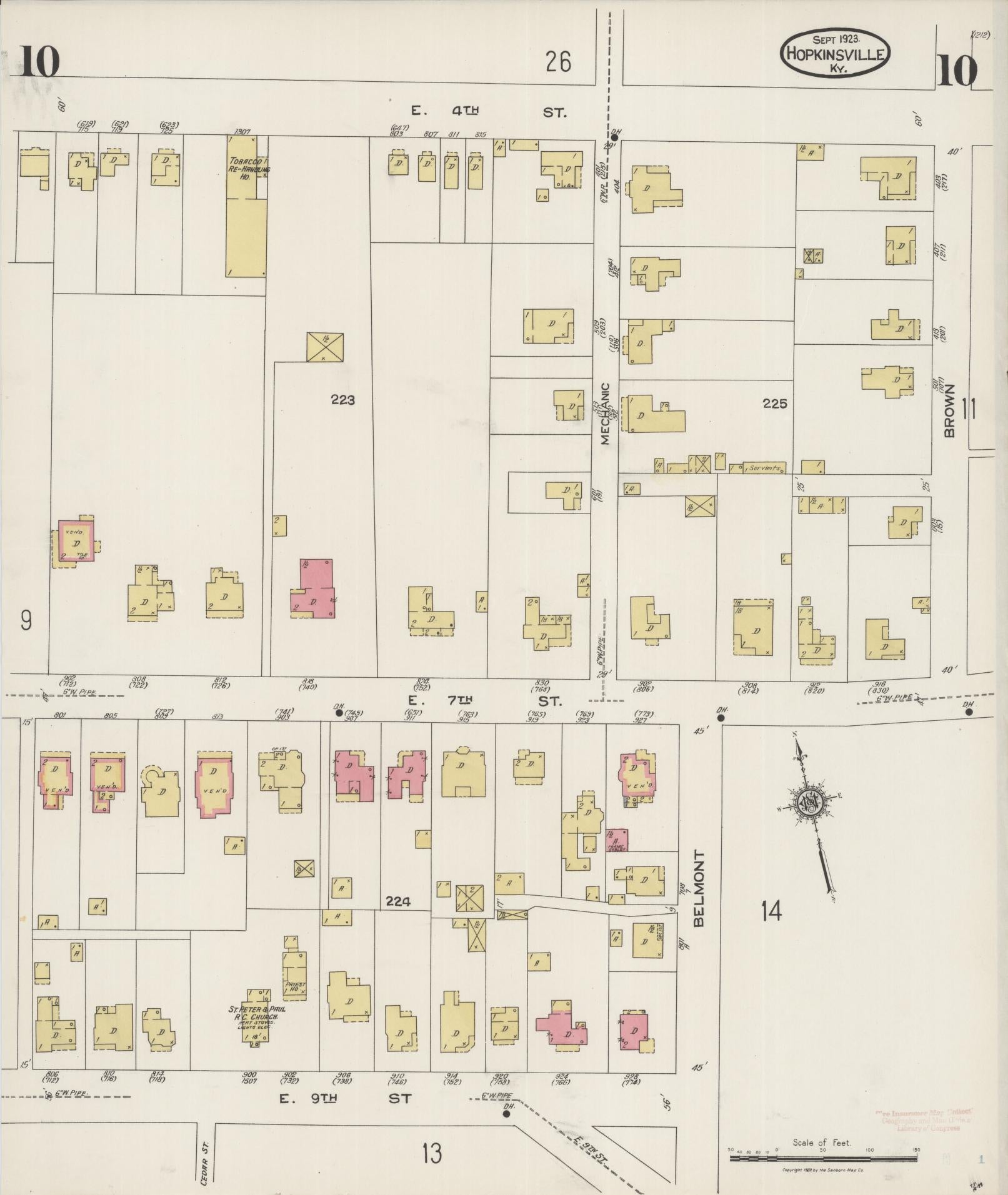 Sanborn Fire Insurance Map from Hopkinsville, Christian County, Kentucky (1923), Sheet #0010 - Historic Sanborn Fire Insurance Map Print, vintage old map wall art, antique decor, genealogy gift, Kentucky Kentucky map