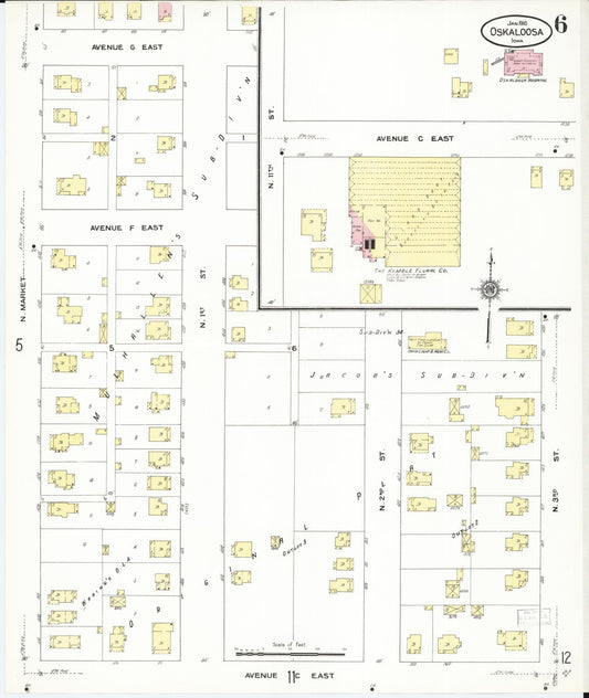 Sanborn Fire Insurance Map from Oskaloosa, Mahaska County, Iowa (1910), Sheet #0006 - Historic Sanborn Fire Insurance Map Print, vintage old map wall art