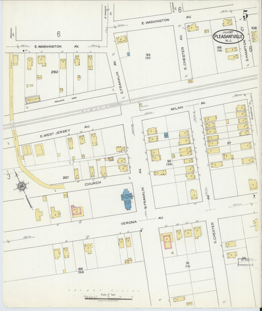 Sanborn Fire Insurance Map from Pleasantville, Atlantic County, New Jersey (1917), Sheet #0005 - Historic Sanborn Fire Insurance Map Print, vintage old map wall art, antique decor, genealogy gift, New Jersey New Jersey map