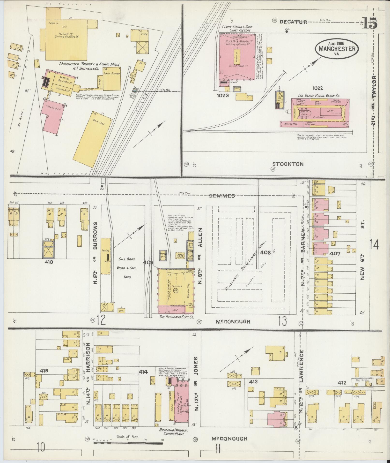 Sanborn Fire Insurance Map from Manchester, Chesterfield County, Virginia. (1905), Sheet 15 – Historic Sanborn Fire Insurance Map Print