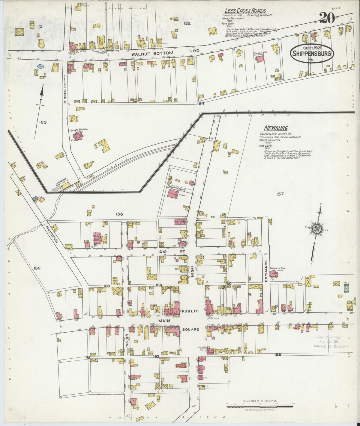 Sanborn Fire Insurance Map from Shippensburg, Cumberland And Franklin Counties, Pennsylvania (1921), Sheet #0020 - Historic Sanborn Fire Insurance Map Print, vintage old map wall art, antique decor, genealogy gift, Counties Pennsylvania map