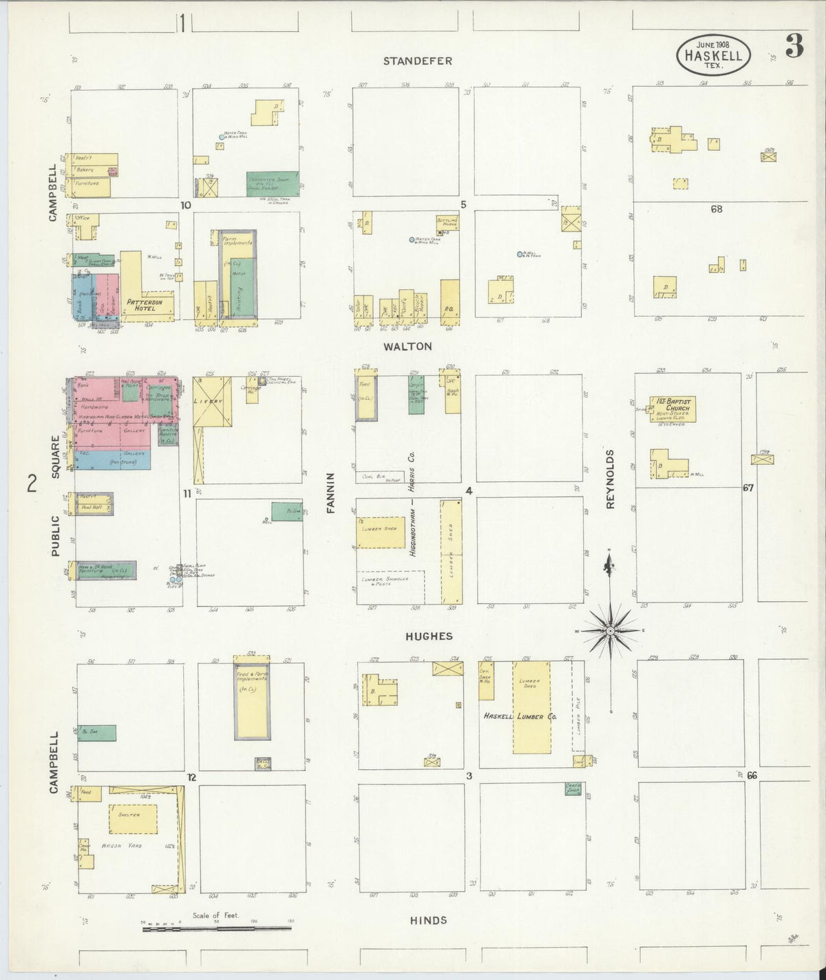 Sanborn Fire Insurance Map from Haskell, Haskell County, Texas (1908), Sheet #0003 - Historic Sanborn Fire Insurance Map Print, vintage old map wall art, antique decor, genealogy gift, Texas Texas map