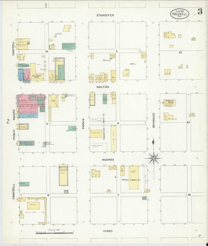 Sanborn Fire Insurance Map from Haskell, Haskell County, Texas (1908), Sheet #0003 - Historic Sanborn Fire Insurance Map Print, vintage old map wall art, antique decor, genealogy gift, Texas Texas map