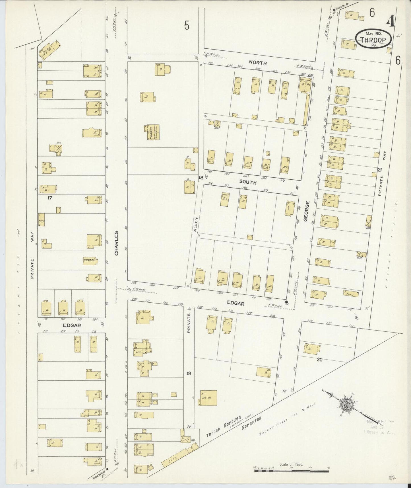 Sanborn Fire Insurance Map from Throop, Lackawanna County, Pennsylvania (1912), Sheet #0004 - Complete Map Set gallery image, historic Sanborn map, vintage wall art, Pennsylvania Pennsylvania