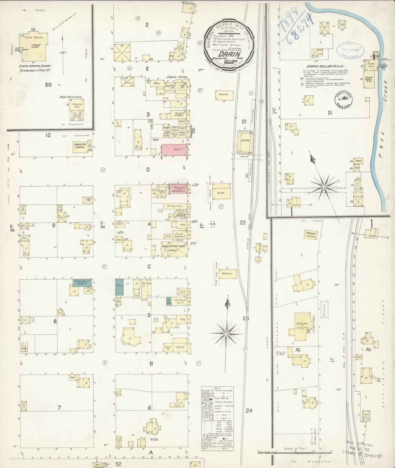 Sanborn Fire Insurance Map from Drain, Douglas County, Oregon (1898), Sheet #0001 - Historic Sanborn Fire Insurance Map Print, vintage old map wall art, antique decor, genealogy gift, Oregon Oregon map