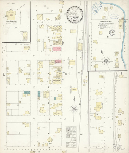 Sanborn Fire Insurance Map from Drain, Douglas County, Oregon (1898), Sheet #0001 - Historic Sanborn Fire Insurance Map Print, vintage old map wall art, antique decor, genealogy gift, Oregon Oregon map