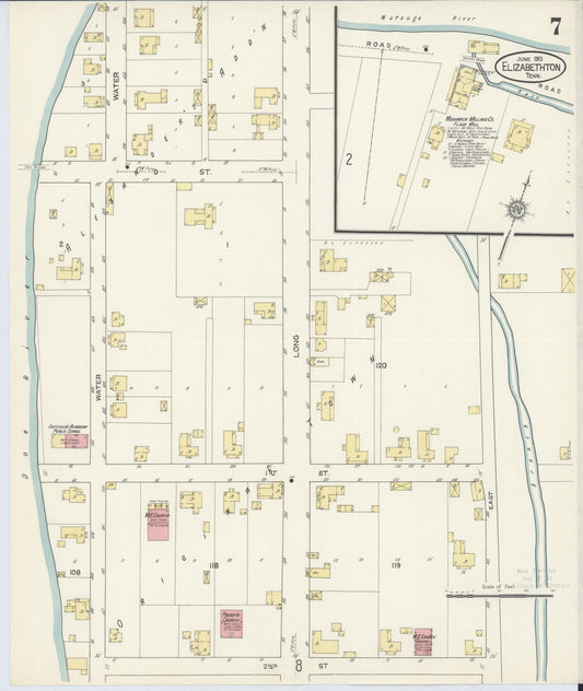 Sanborn Fire Insurance Map from Elizabethton, Carter County, Tennessee (1913), Sheet #0007 - Historic Sanborn Fire Insurance Map Print, vintage old map wall art, antique decor, genealogy gift, Tennessee Tennessee map