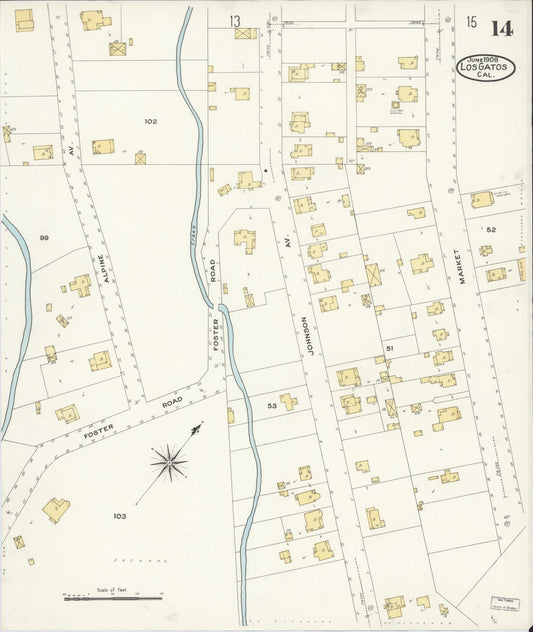 Sanborn Fire Insurance Map from Los Gatos, Santa Clara County, California (1908), Sheet #0014 - Historic Sanborn Fire Insurance Map Print, vintage old map wall art, antique decor, genealogy gift, California California map