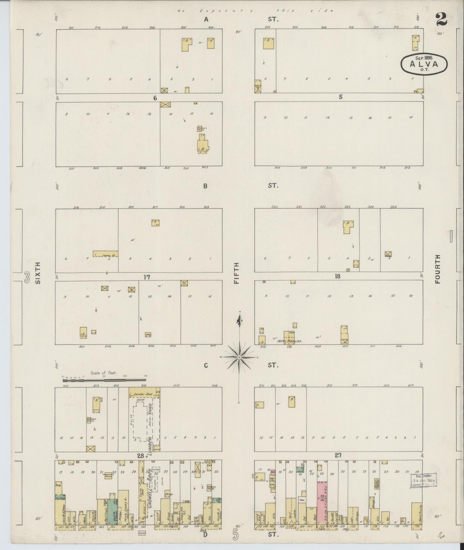 Sanborn Fire Insurance Map from Alva, Woods County, Oklahoma (1895), Sheet #0002 - Complete Map Set gallery image, historic Sanborn map, vintage wall art, Oklahoma Oklahoma