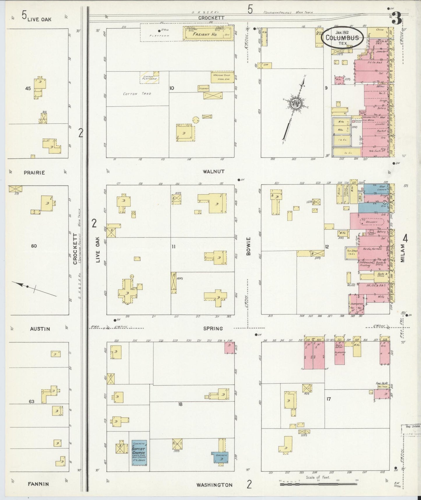 Sanborn Fire Insurance Map from Columbus, Colorado County, Texas (1912), Sheet #0003 - Historic Sanborn Fire Insurance Map Print, vintage old map wall art, antique decor, genealogy gift, Columbus Colorado map