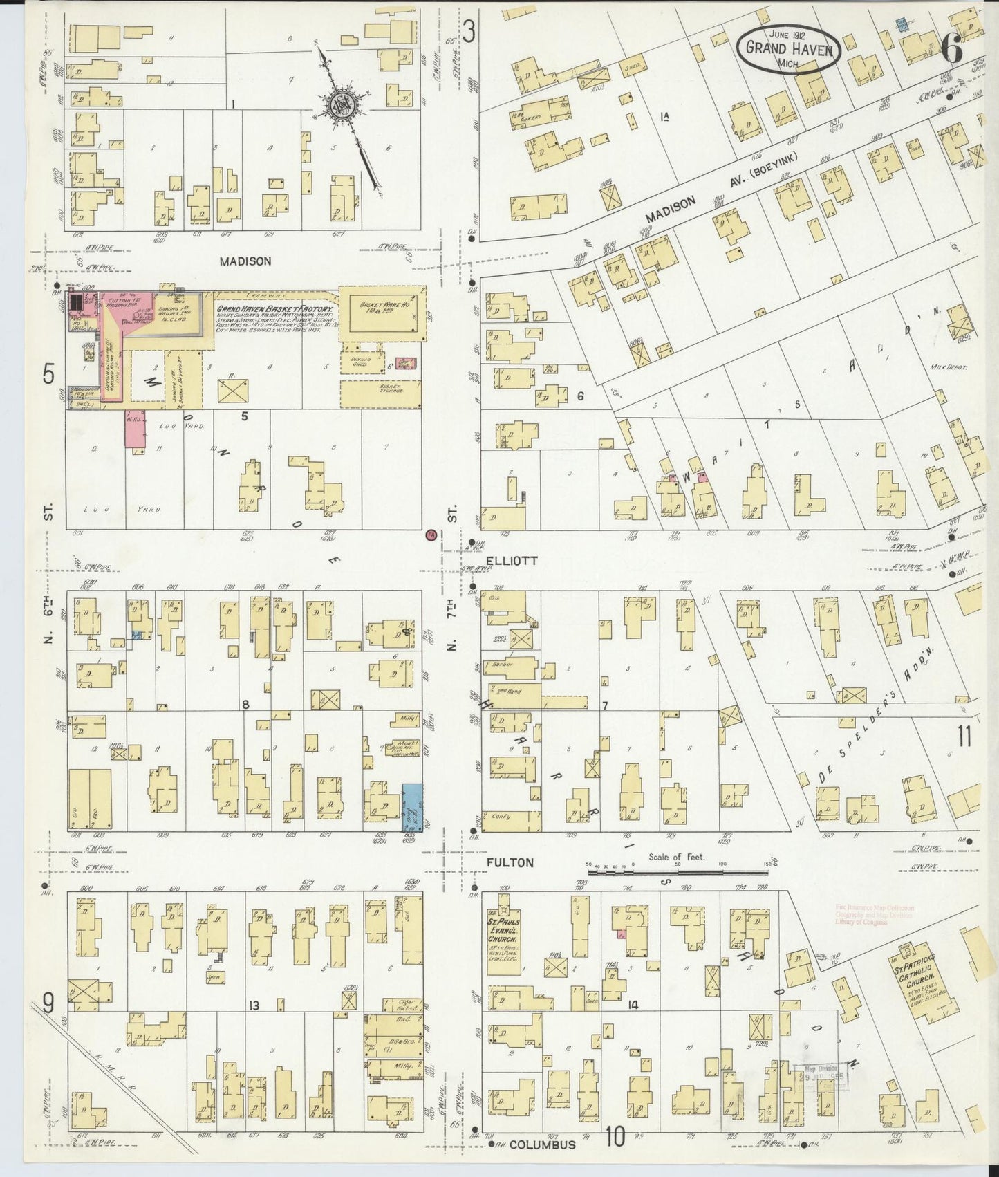 Sanborn Fire Insurance Map from Grand Haven, Ottawa County, Michigan (1912), Sheet #0006 - Complete Map Set gallery image, historic Sanborn map, vintage wall art, Michigan Michigan