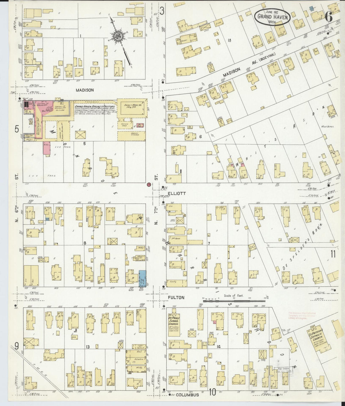 Sanborn Fire Insurance Map from Grand Haven, Ottawa County, Michigan (1912), Sheet #0006 - Complete Map Set gallery image, historic Sanborn map, vintage wall art, Michigan Michigan