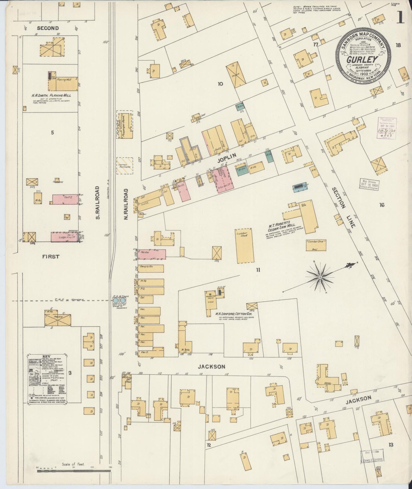 Sanborn Fire Insurance Map from Gurley, Madison County, Alabama (1903), Sheet #0001 - Complete Map Set gallery image, historic Sanborn map, vintage wall art, Alabama Alabama