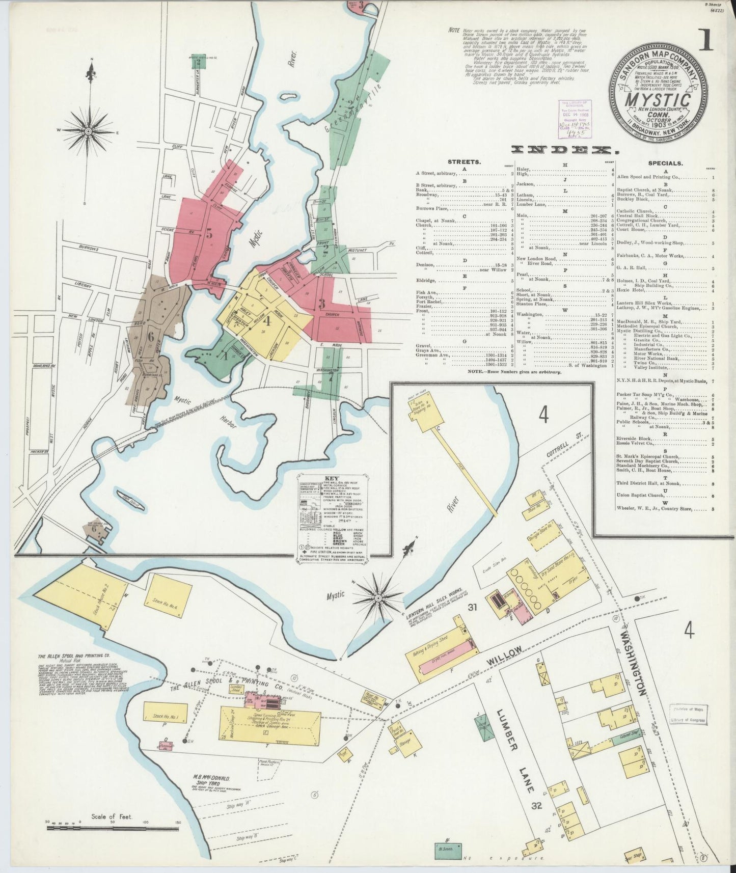 Sanborn Fire Insurance Map from Mystic, New London County, Connecticut (1903), Sheet #0001 - Complete Map Set gallery image, historic Sanborn map, vintage wall art, Connecticut Connecticut