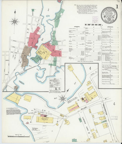 Sanborn Fire Insurance Map from Mystic, New London County, Connecticut (1903), Sheet #0001 - Complete Map Set gallery image, historic Sanborn map, vintage wall art, Connecticut Connecticut