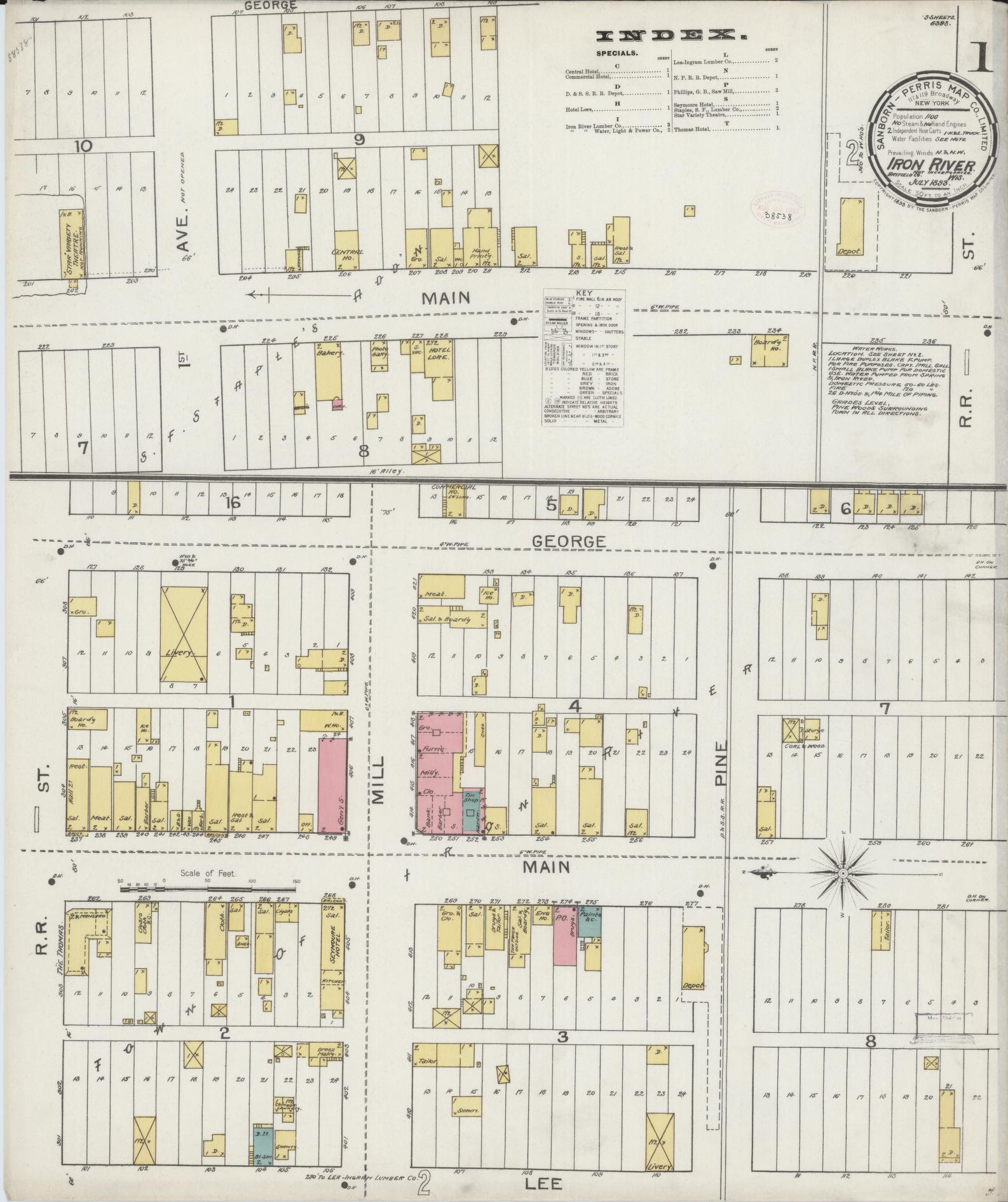 Sanborn Fire Insurance Map from Iron River, Bayfield County, Wisconsin (1893), Sheet #0001 - Historic Sanborn Fire Insurance Map Print, vintage old map wall art, antique decor, genealogy gift, Wisconsin Wisconsin map