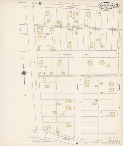 Sanborn Fire Insurance Map from Huntington Park, Los Angeles County, California (1916), Sheet #0003 - Complete Map Set gallery image, historic Sanborn map, vintage wall art, California California