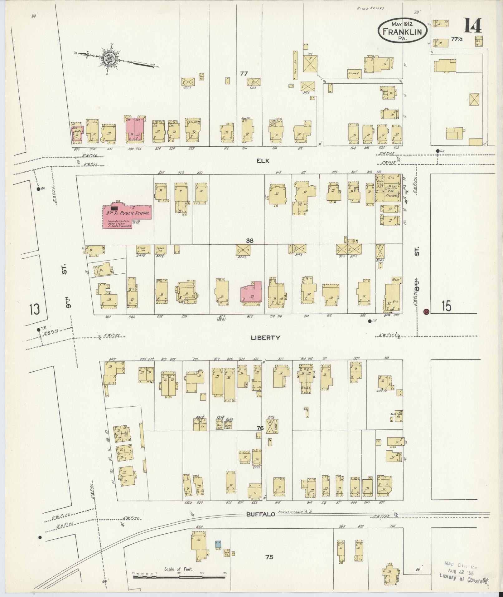 Sanborn Fire Insurance Map from Franklin, Venango County, Pennsylvania (1912), Sheet #0014 - Historic Sanborn Fire Insurance Map Print, vintage old map wall art, antique decor, genealogy gift, Pennsylvania Pennsylvania map