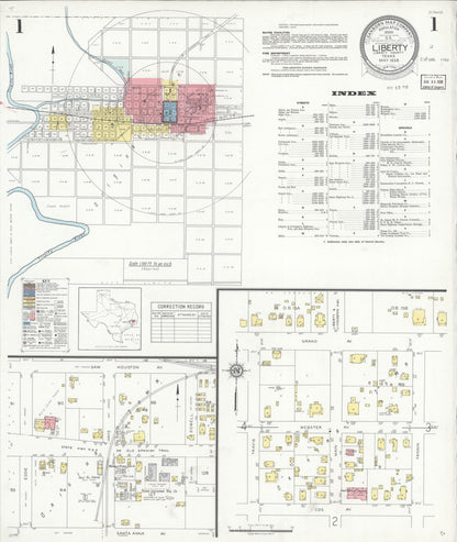 Sanborn Fire Insurance Map from Liberty, Liberty County, Texas (1938), Sheet #0001 - Historic Sanborn Fire Insurance Map Print, vintage old map wall art, antique decor, genealogy gift, Texas Texas map