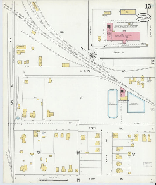 Sanborn Fire Insurance Map from Corsicana, Navarro County, Texas (1905), Sheet #0015 - Historic Sanborn Fire Insurance Map Print, vintage old map wall art, antique decor, genealogy gift, Texas Texas map