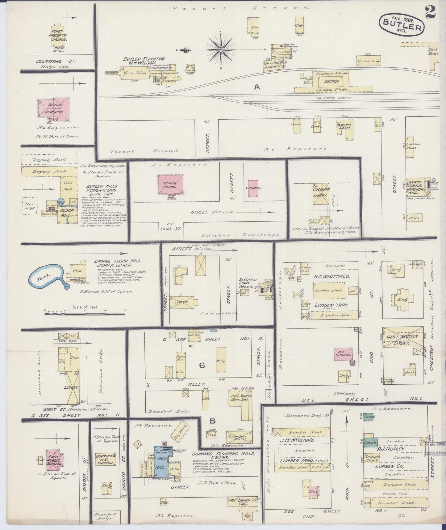 Sanborn Fire Insurance Map from Butler, Bates County, Missouri (1885), Sheet #0002 - Historic Sanborn Fire Insurance Map Print, vintage old map wall art, antique decor, genealogy gift, Missouri Missouri map