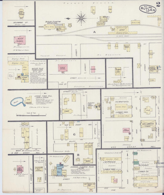 Sanborn Fire Insurance Map from Butler, Bates County, Missouri (1885), Sheet #0002 - Historic Sanborn Fire Insurance Map Print, vintage old map wall art, antique decor, genealogy gift, Missouri Missouri map
