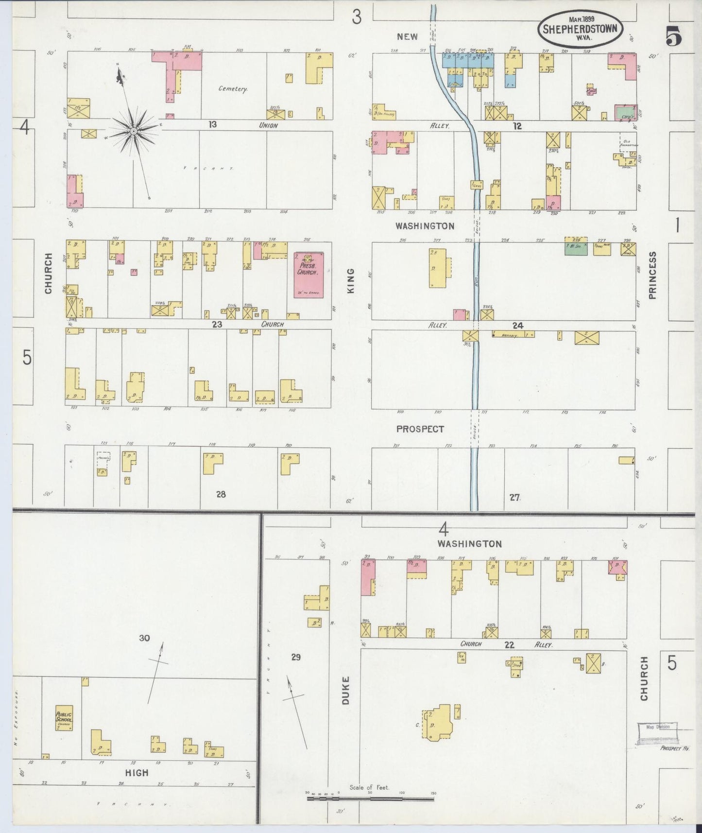 Sanborn Fire Insurance Map from Shepherdstown, Jefferson County, West Virginia (1899), Sheet #0005 - Complete Map Set gallery image, historic Sanborn map, vintage wall art, West Virginia West Virginia