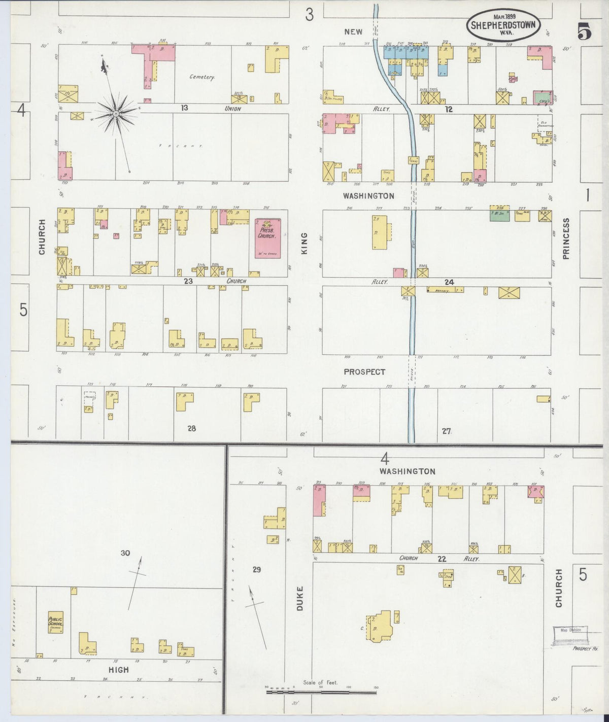 Sanborn Fire Insurance Map from Shepherdstown, Jefferson County, West Virginia (1899), Sheet #0005 - Complete Map Set gallery image, historic Sanborn map, vintage wall art, West Virginia West Virginia