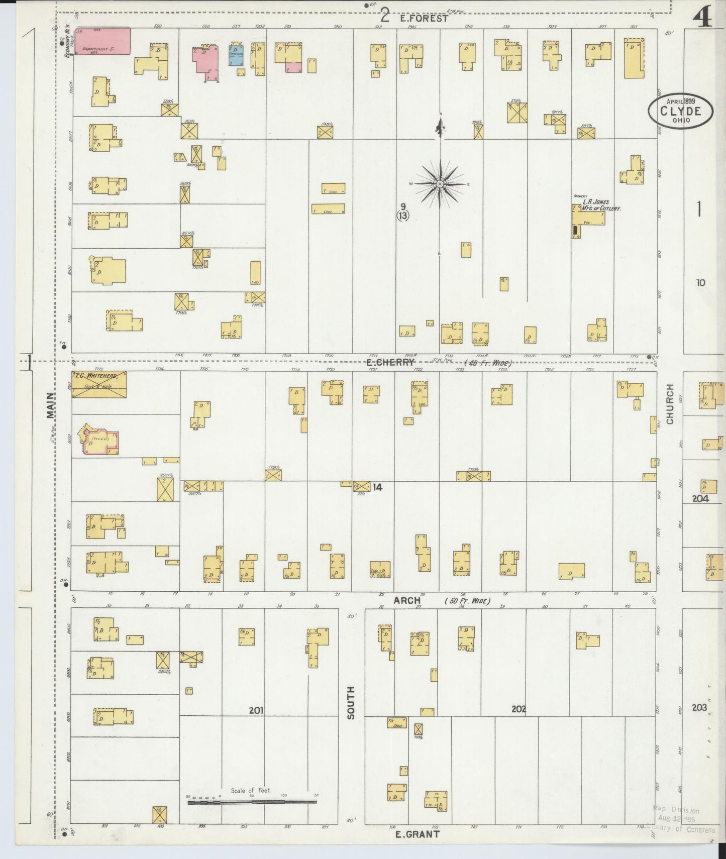 Sanborn Fire Insurance Map from Clyde, Sandusky County, Ohio (1899), Sheet #0004 - Historic Sanborn Fire Insurance Map Print, vintage old map wall art, antique decor, genealogy gift, Ohio Ohio map