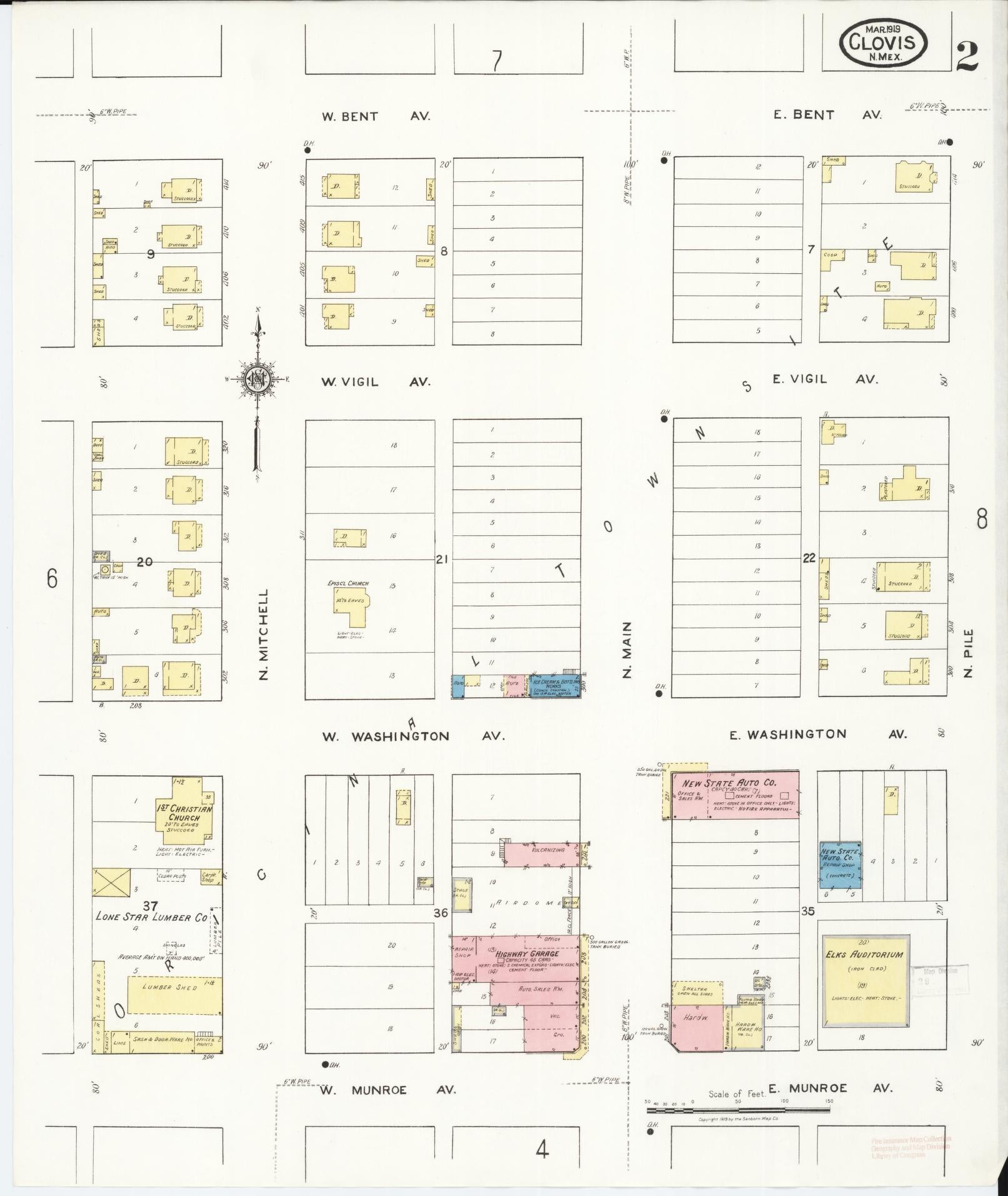 Sanborn Fire Insurance Map from Clovis, Curry County, New Mexico (1919), Sheet #0002 - Historic Sanborn Fire Insurance Map Print, vintage old map wall art, antique decor, genealogy gift, New Mexico New Mexico map