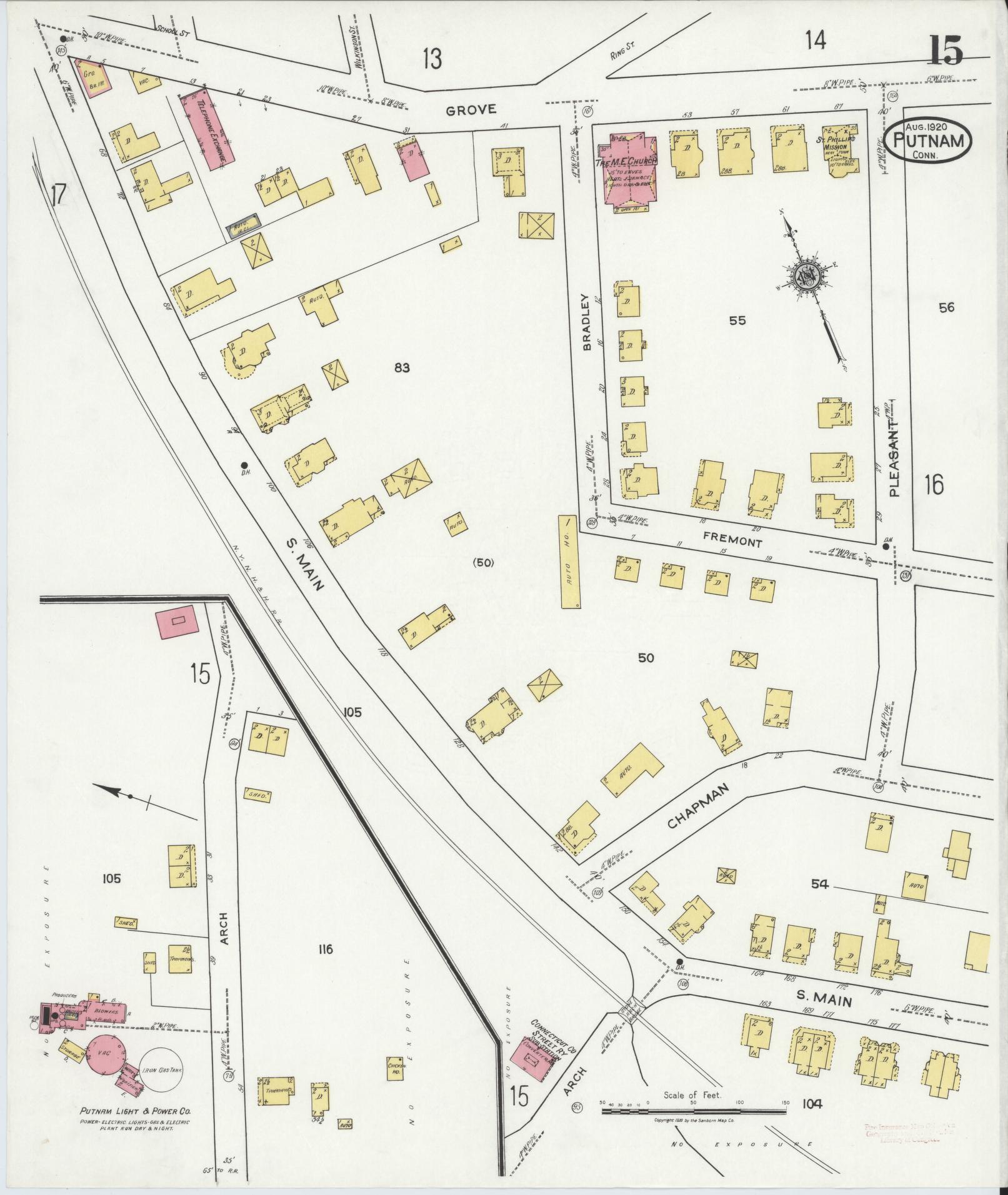 Sanborn Fire Insurance Map from Putnam, Windham County, Connecticut (1920), Sheet #0015 - Complete Map Set gallery image, historic Sanborn map, vintage wall art, Connecticut Connecticut