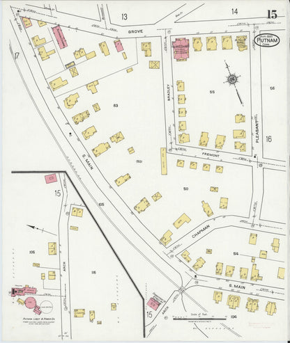 Sanborn Fire Insurance Map from Putnam, Windham County, Connecticut (1920), Sheet #0015 - Complete Map Set gallery image, historic Sanborn map, vintage wall art, Connecticut Connecticut