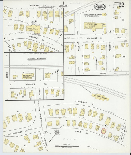Sanborn Fire Insurance Map from Petoskey, Emmet County, Michigan (1919), Sheet #0022 - Historic Sanborn Fire Insurance Map Print, vintage old map wall art, antique decor, genealogy gift, Michigan Michigan map