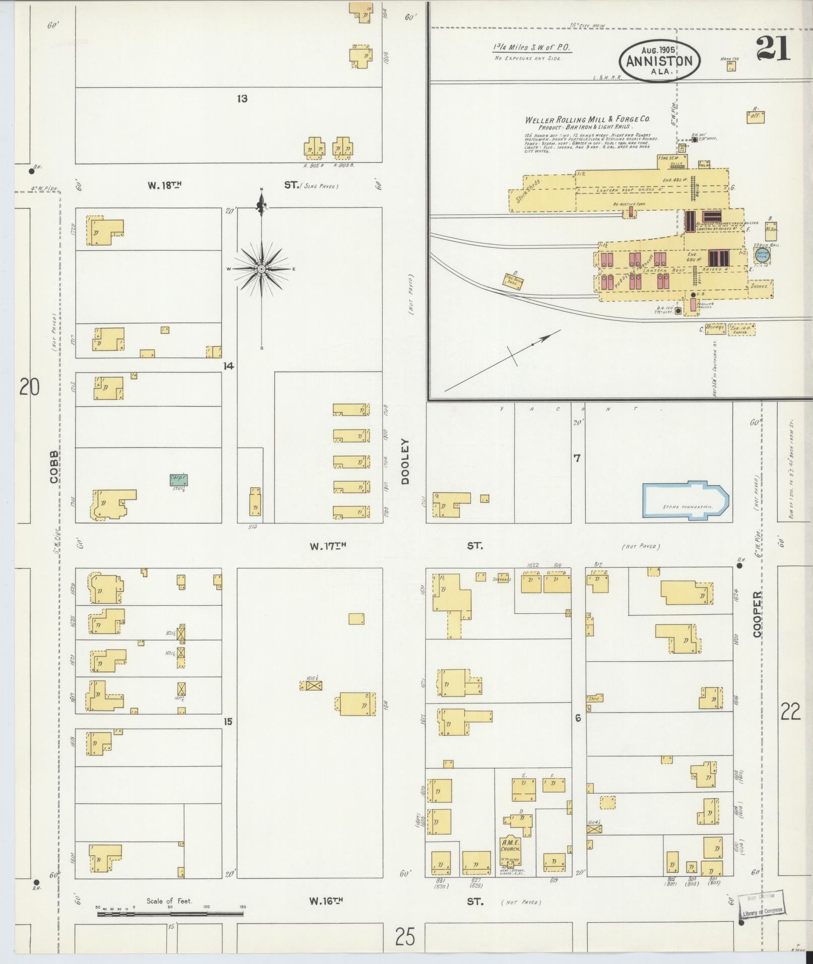 Sanborn Fire Insurance Map from Anniston, Calhoun County, Alabama (1905), Sheet #0021 - Complete Map Set gallery image, historic Sanborn map, vintage wall art, Alabama Alabama