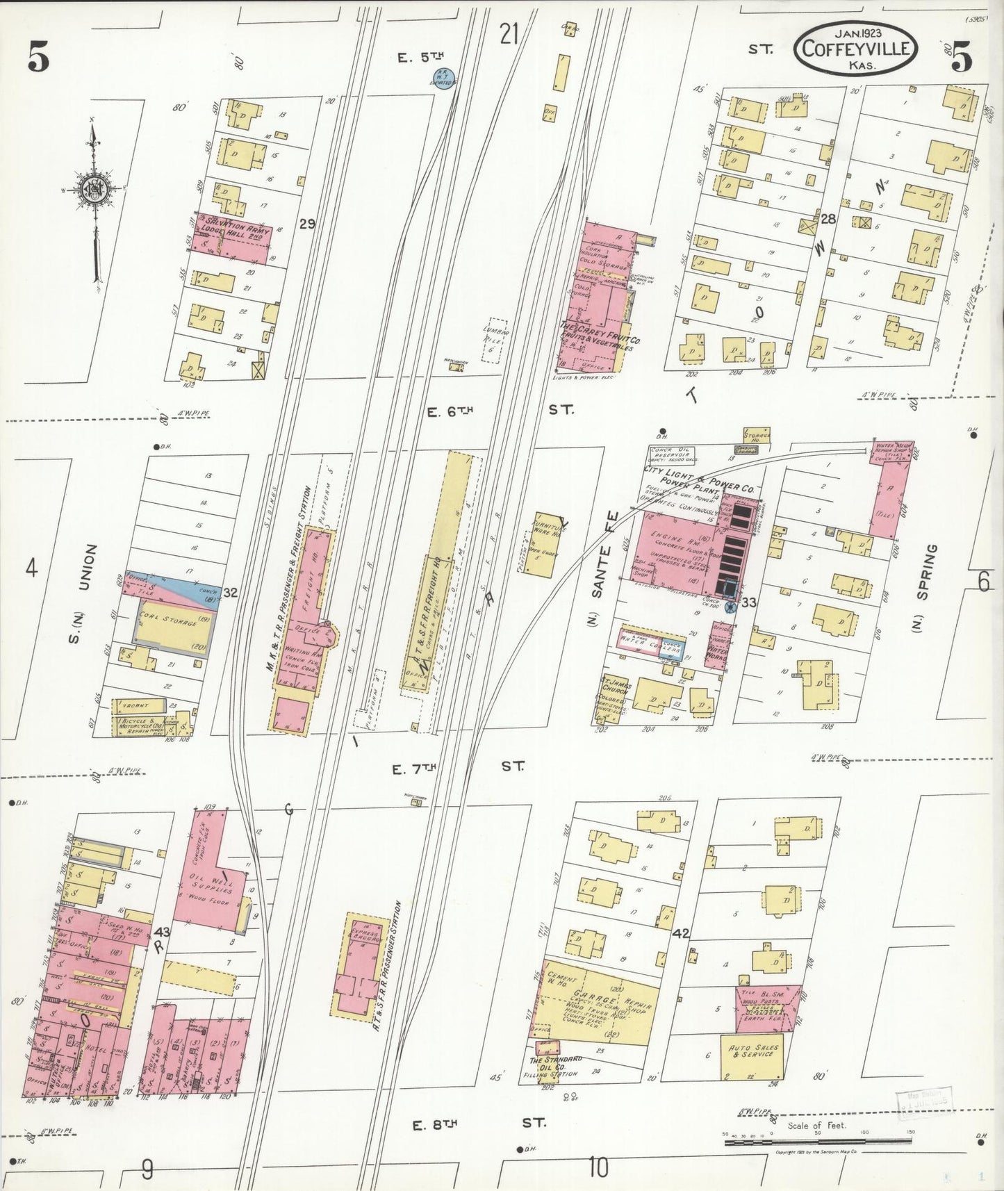 Sanborn Fire Insurance Map from Coffeyville, Montgomery County, Kansas (1923), Sheet #0005 - Historic Sanborn Fire Insurance Map Print, vintage old map wall art, antique decor, genealogy gift, Kansas Kansas map