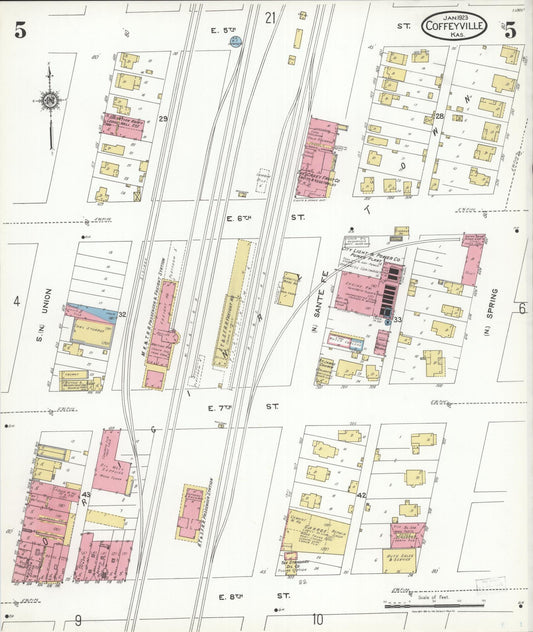 Sanborn Fire Insurance Map from Coffeyville, Montgomery County, Kansas (1923), Sheet #0005 - Historic Sanborn Fire Insurance Map Print, vintage old map wall art, antique decor, genealogy gift, Kansas Kansas map