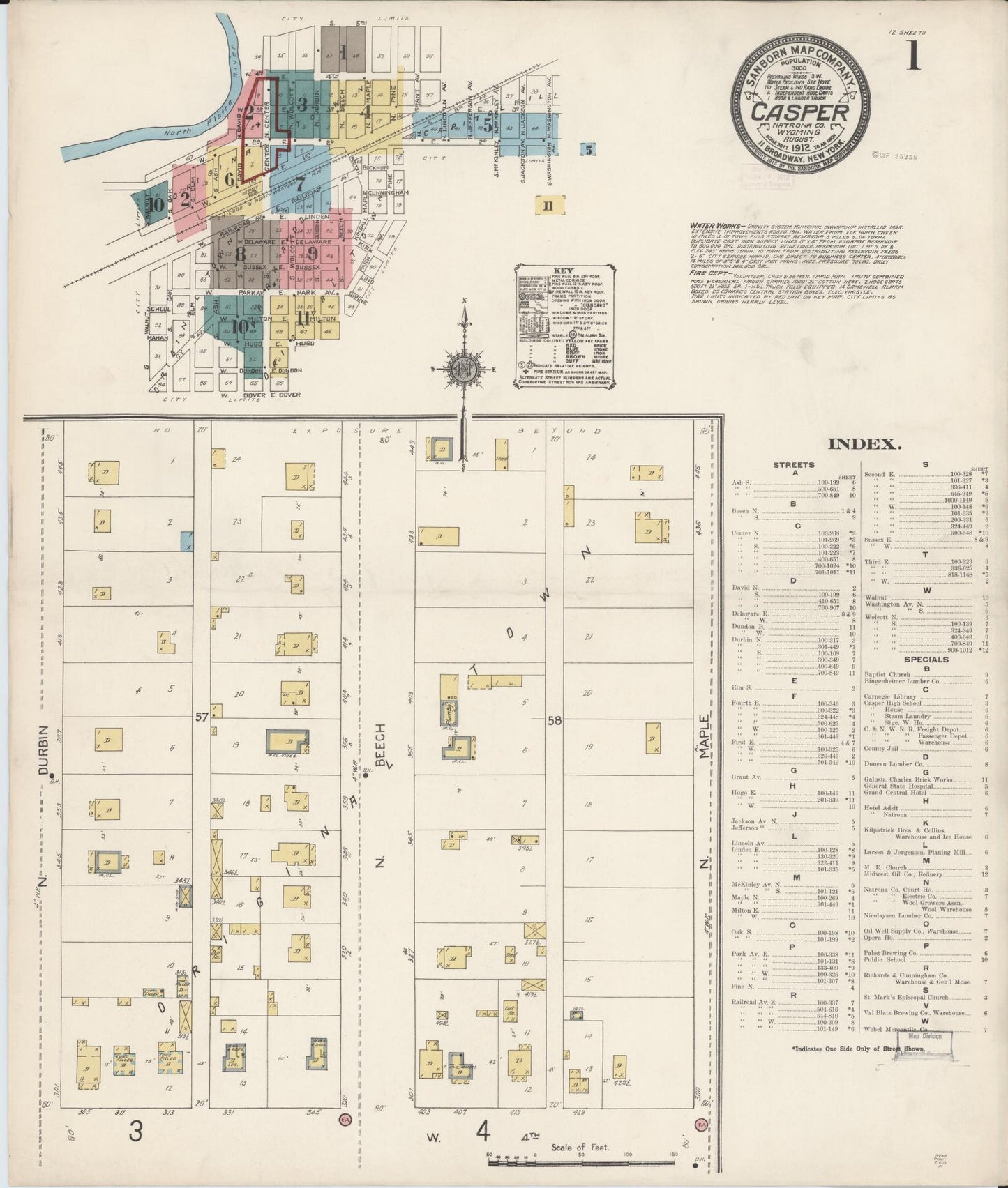 Sanborn Fire Insurance Map from Casper, Natrona County, Wyoming. (1912) – Historic Sanborn Fire Insurance Map Print
