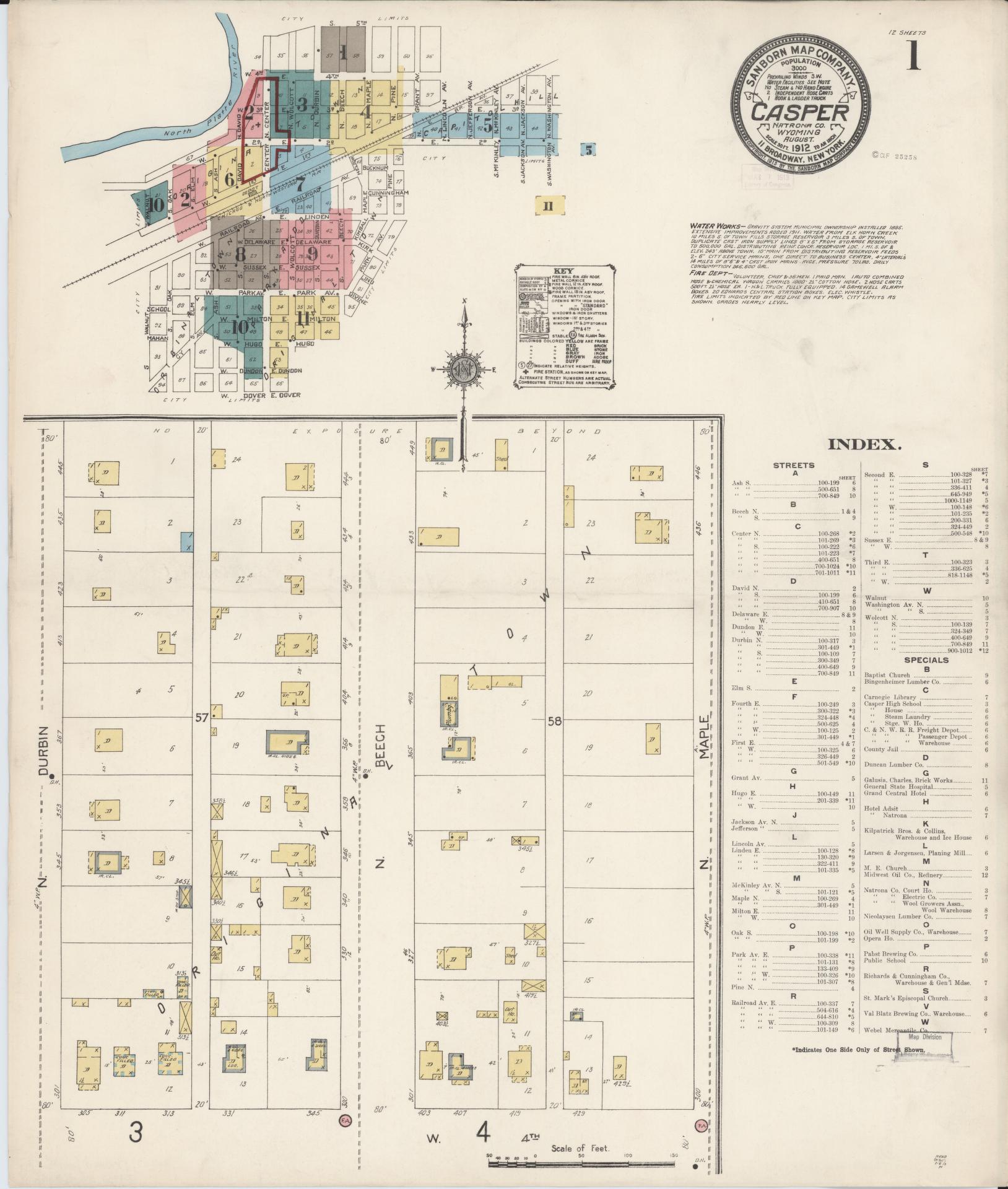 Sanborn Fire Insurance Map from Casper, Natrona County, Wyoming. (1912) – Historic Sanborn Fire Insurance Map Print