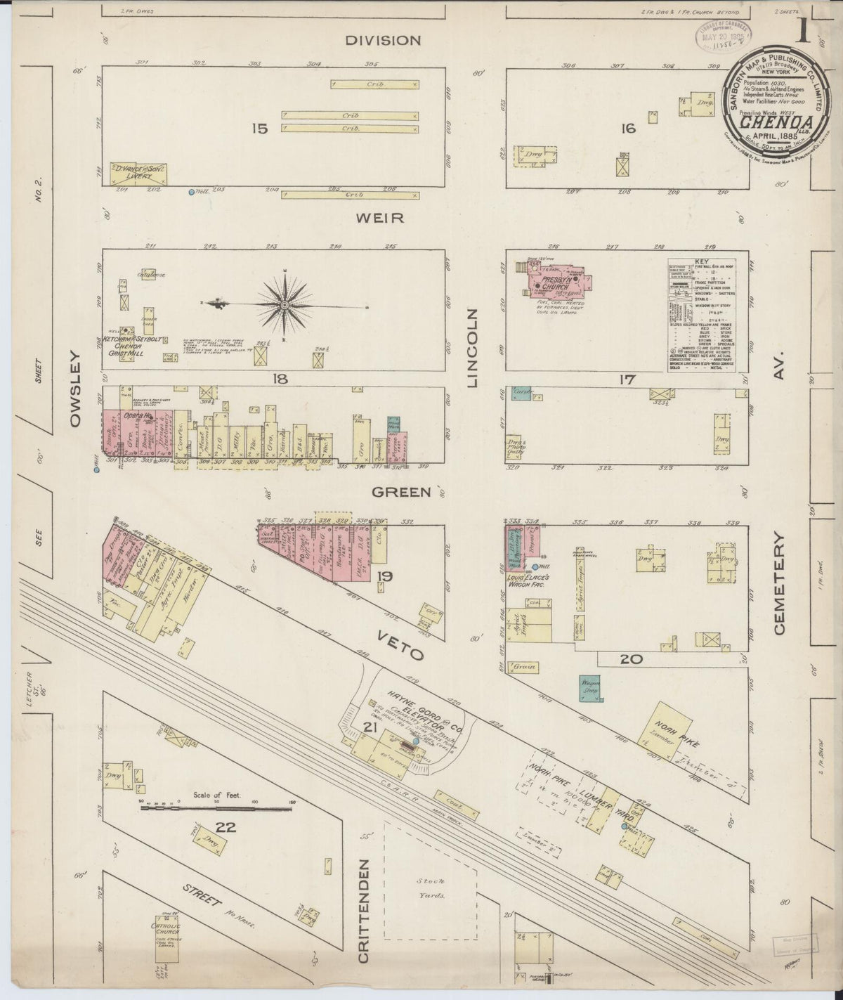 Sanborn Fire Insurance Map from Chenoa, McLean County, Illinois (1885), Sheet #0001 - Historic Sanborn Fire Insurance Map Print, vintage old map wall art, antique decor, genealogy gift, Illinois Illinois map
