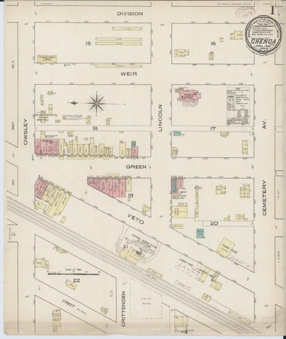 Sanborn Fire Insurance Map from Chenoa, McLean County, Illinois (1885), Sheet #0001 - Historic Sanborn Fire Insurance Map Print, vintage old map wall art, antique decor, genealogy gift, Illinois Illinois map
