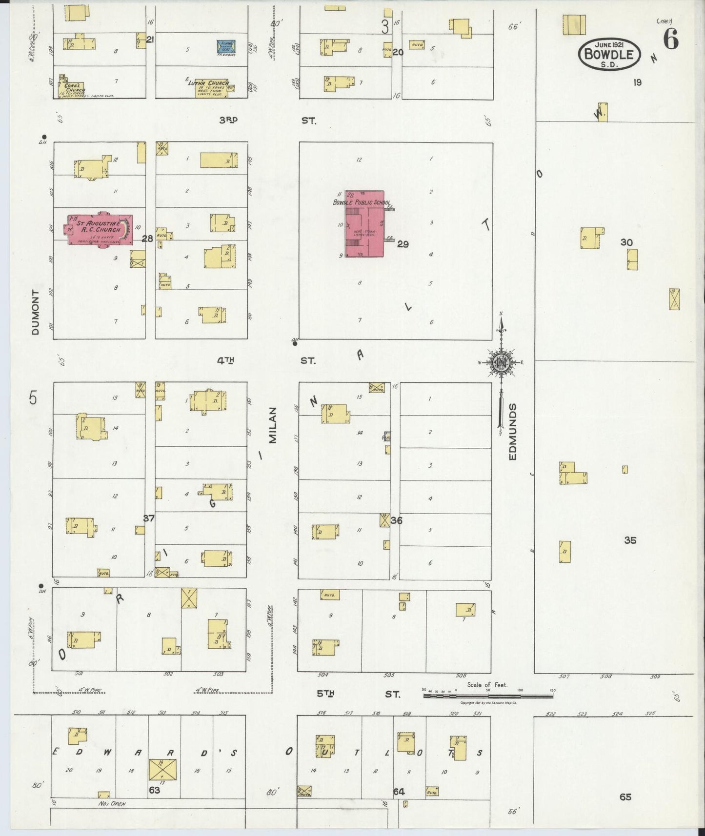 Sanborn Fire Insurance Map from Bowdle, Edmunds County, South Dakota (1921), Sheet #0006 - Complete Map Set gallery image, historic Sanborn map, vintage wall art, South Dakota South Dakota