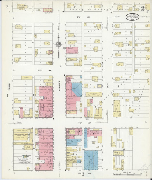 Sanborn Fire Insurance Map from Red Cloud, Webster County, Nebraska (1912), Sheet #0002 - Historic Sanborn Fire Insurance Map Print, vintage old map wall art, antique decor, genealogy gift, Nebraska Nebraska map