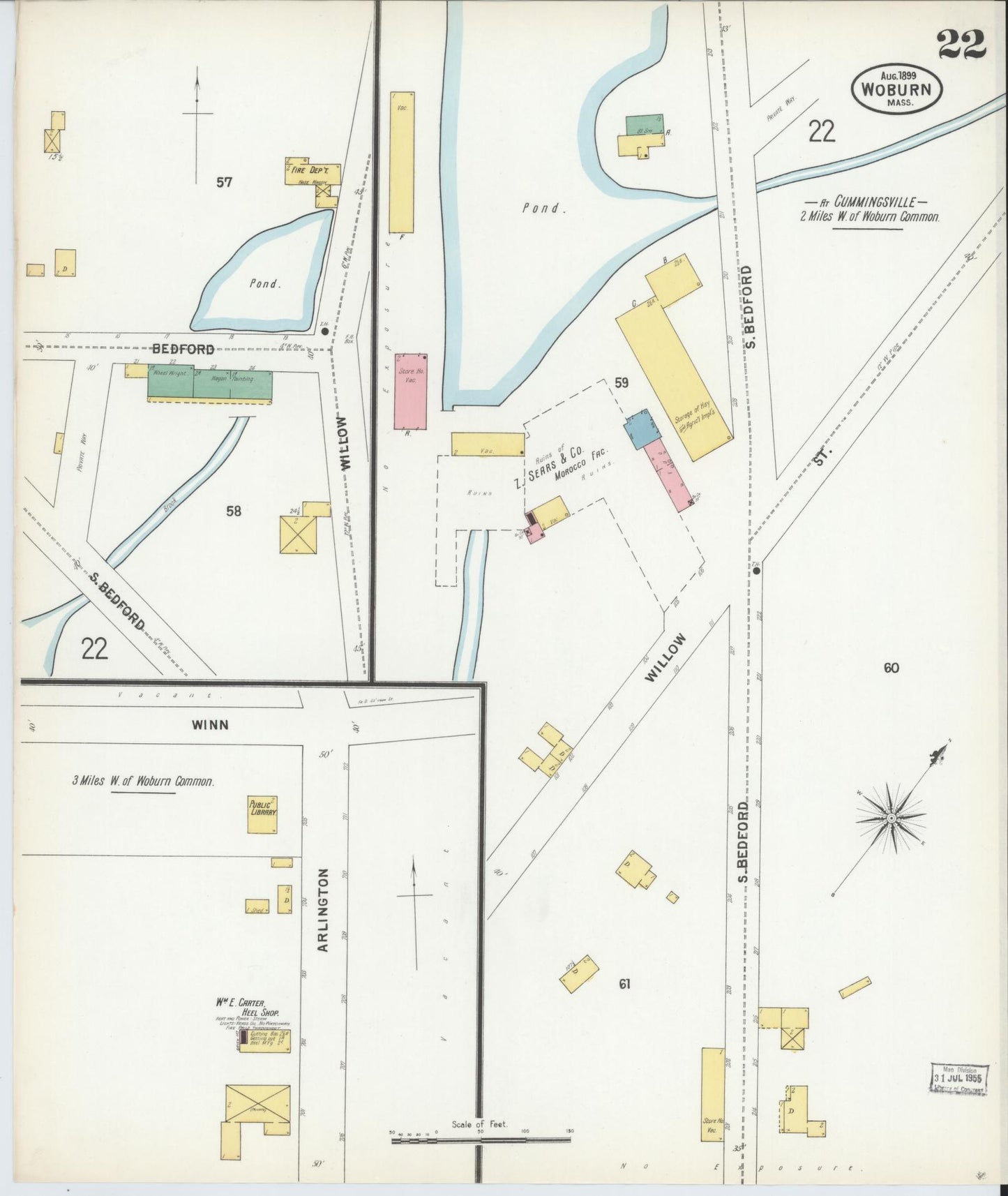 Sanborn Fire Insurance Map from Woburn, Middlesex County, Massachusetts (1899), Sheet #0022 - Complete Map Set gallery image, historic Sanborn map, vintage wall art, Massachusetts Massachusetts